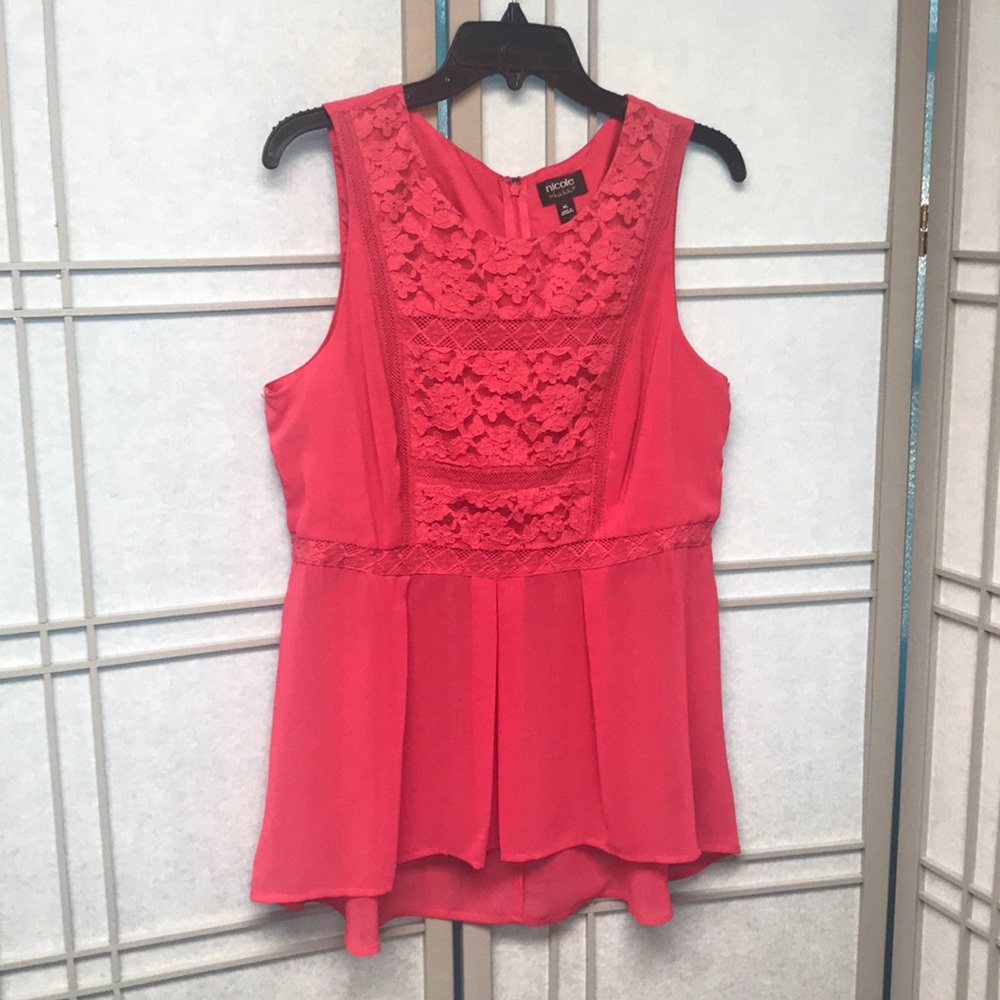 Pink blouse with lace to same color. Sz-XL.